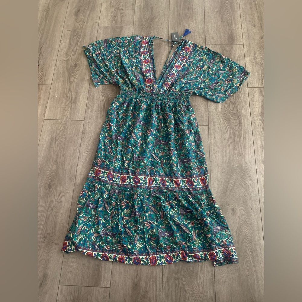 Teal Floral V-Neck Tiered Maxi Dress